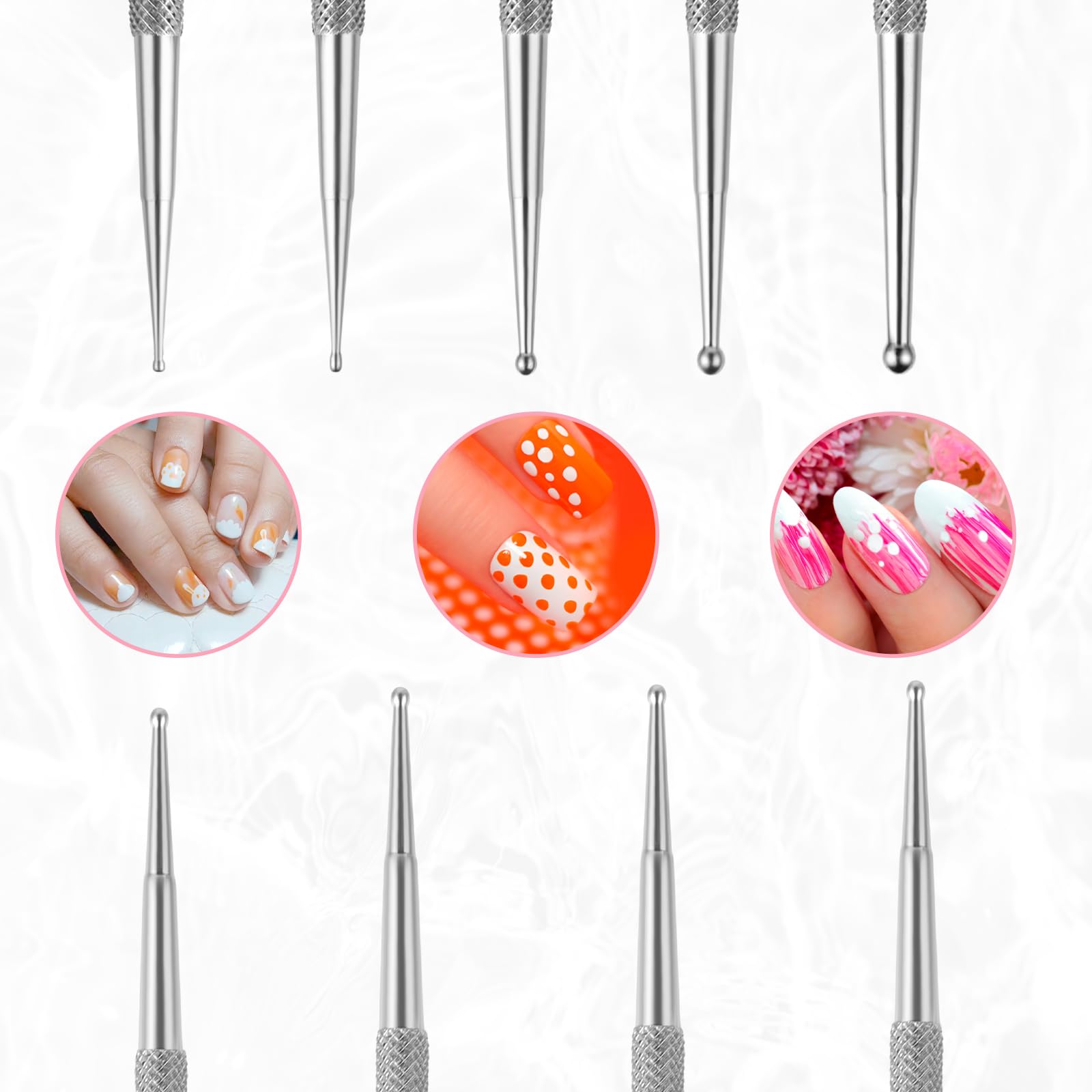 Nail Art Dotting Tools, 6 Pcs Professional Ball End Nail Art Tools Nail Art Brushes Nail Design Tools Stailess Steel Dotting Pen