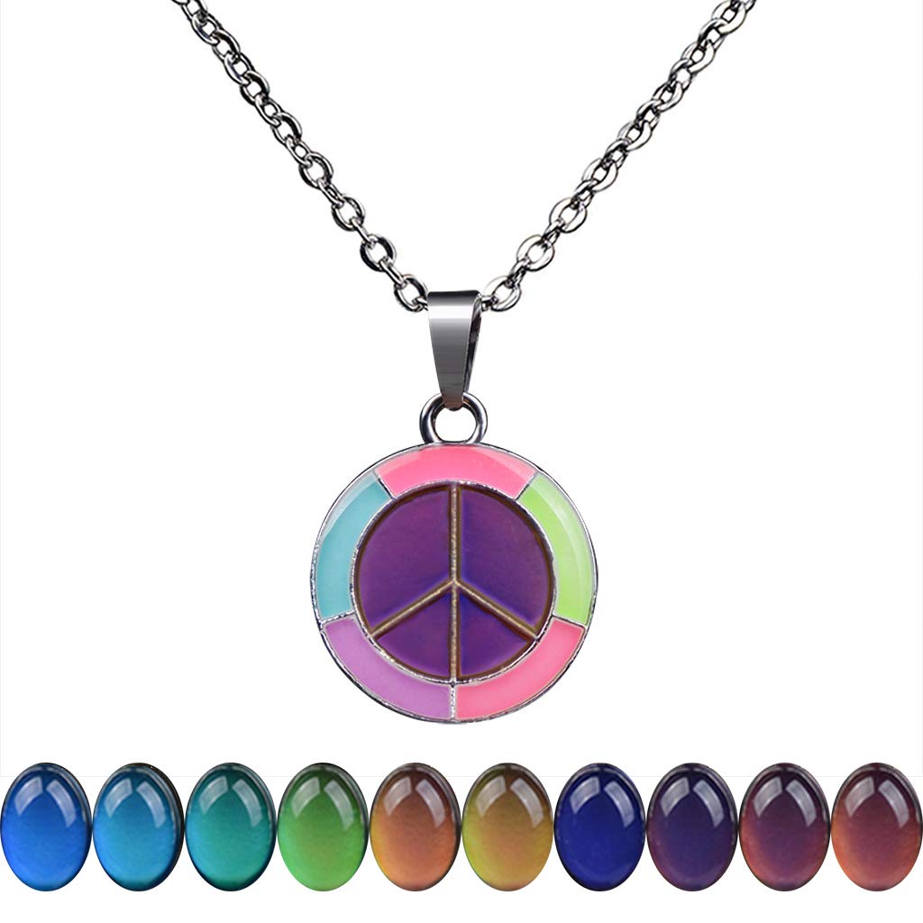 FM FM42 Temperature Sensing Color Changing Anti-war Peace Sign Pendant Necklace with Glow in the Dark Frame ZN1316