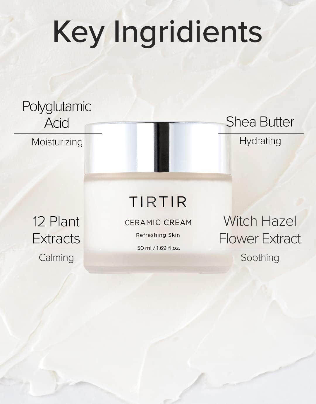 Tirtir Natural Ceramide Cream Moisturizer For Hydrated, Glowing Skin - Shea Butter, Centella Asiatica Extract - Nourishing, Idea