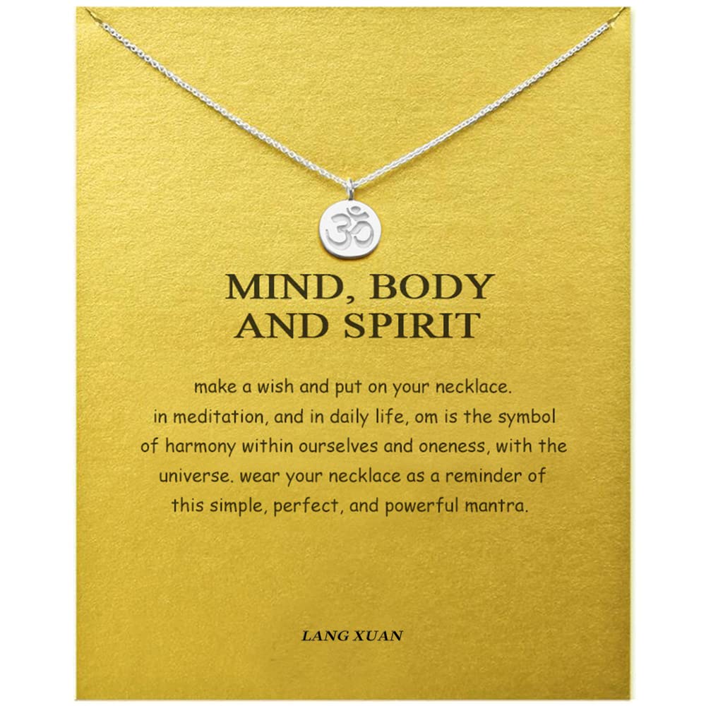 LANG XUAN Message Card Yoga OM Pendant Necklace Friendship Starfish Good Luck Elephant Pendant Chain Necklace with Gift Card (Si