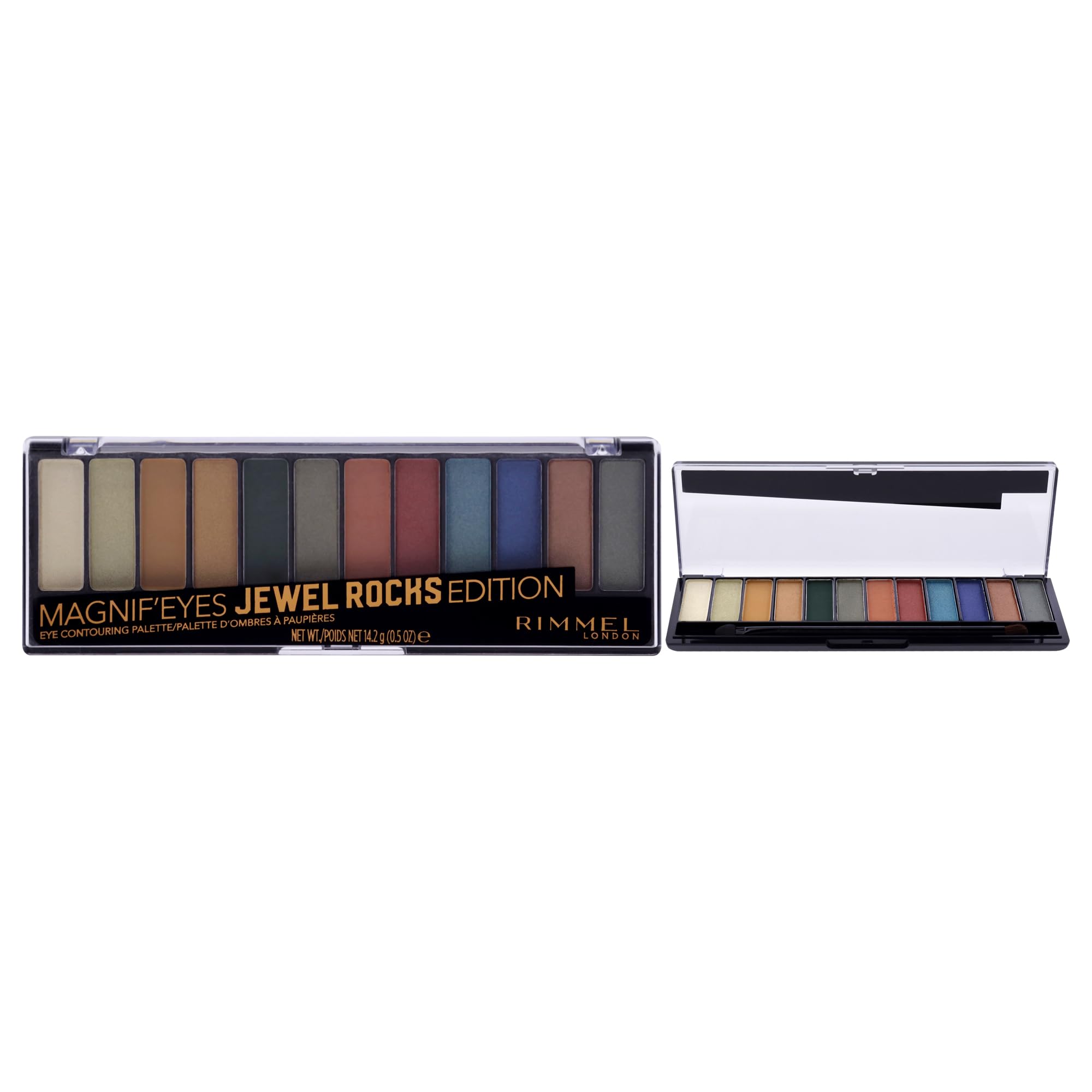 Rimmel London Magnif'Eyes Eyeshadow Palette, 12 Shades, Blendable Formula, Versatile, 009, Jewel Rocks, 0.5Oz
