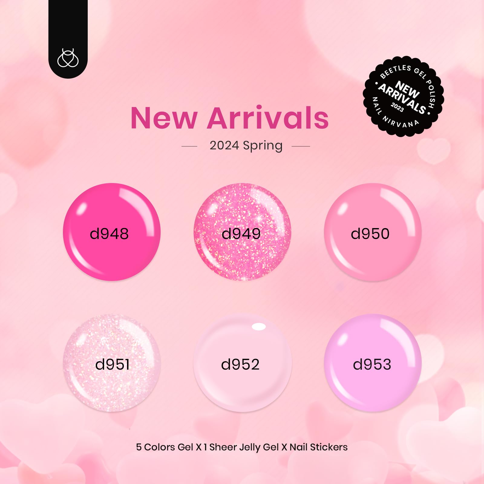 Beetles Pink Gel Nail Polish, 6 Colors Hot Pink Glitter Bright Pink Jelly Pink Valentine Gel Polish Soak Off Uv Led Cured Nail A