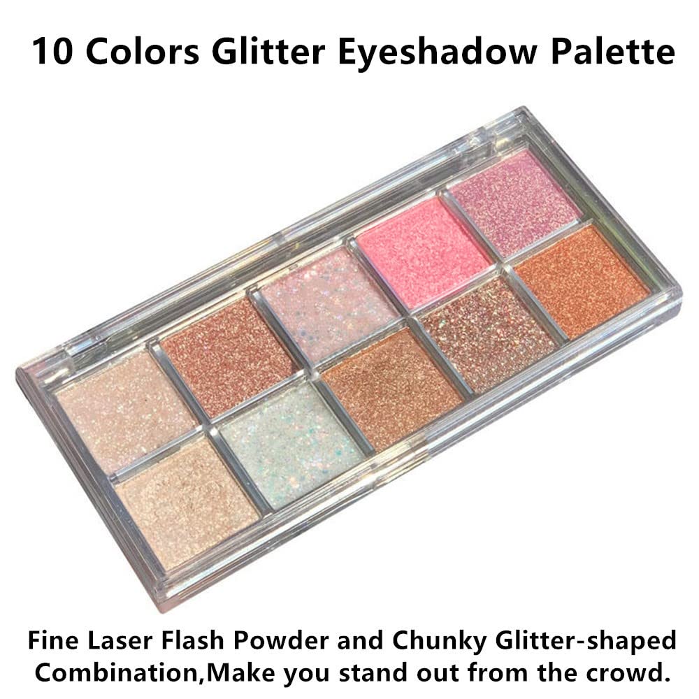 Go Ho 10 Colors Eyeshadow Palette,All Glitter Eyeshadow Korean Makeup,High Pigmented Shades,Shinning Diamond Looking,Waterproof