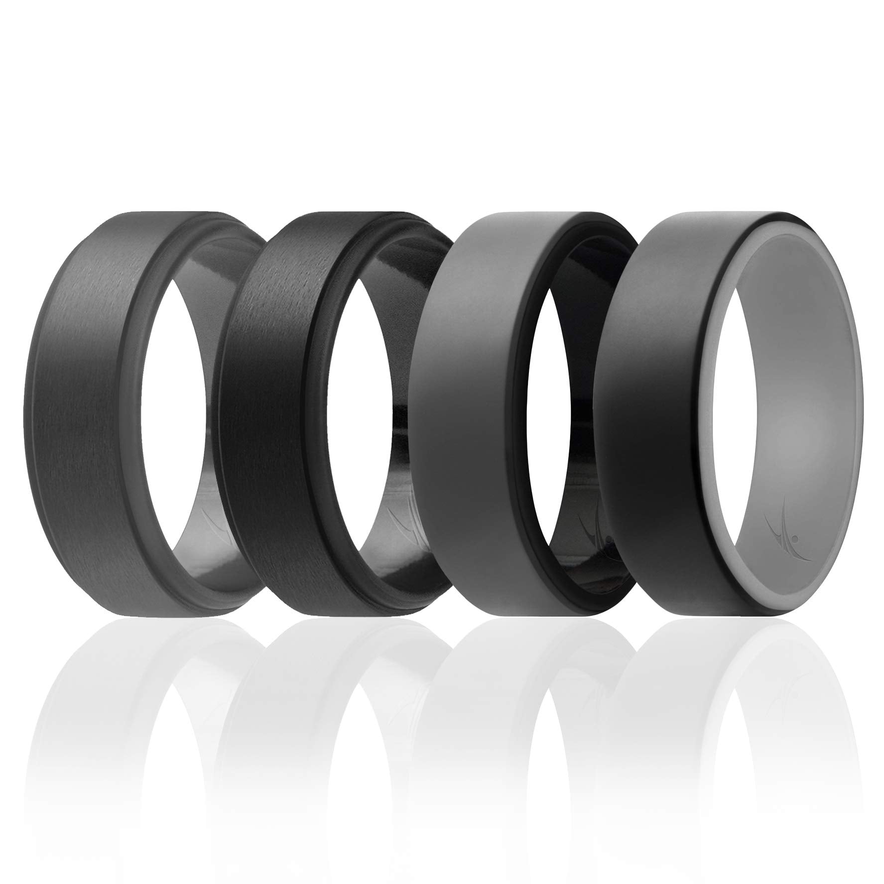 Silicone Wedding 2Layer Beveled 8Mm Ring Set - Grey By Roq For Men - 4 X 15 Mm Ring