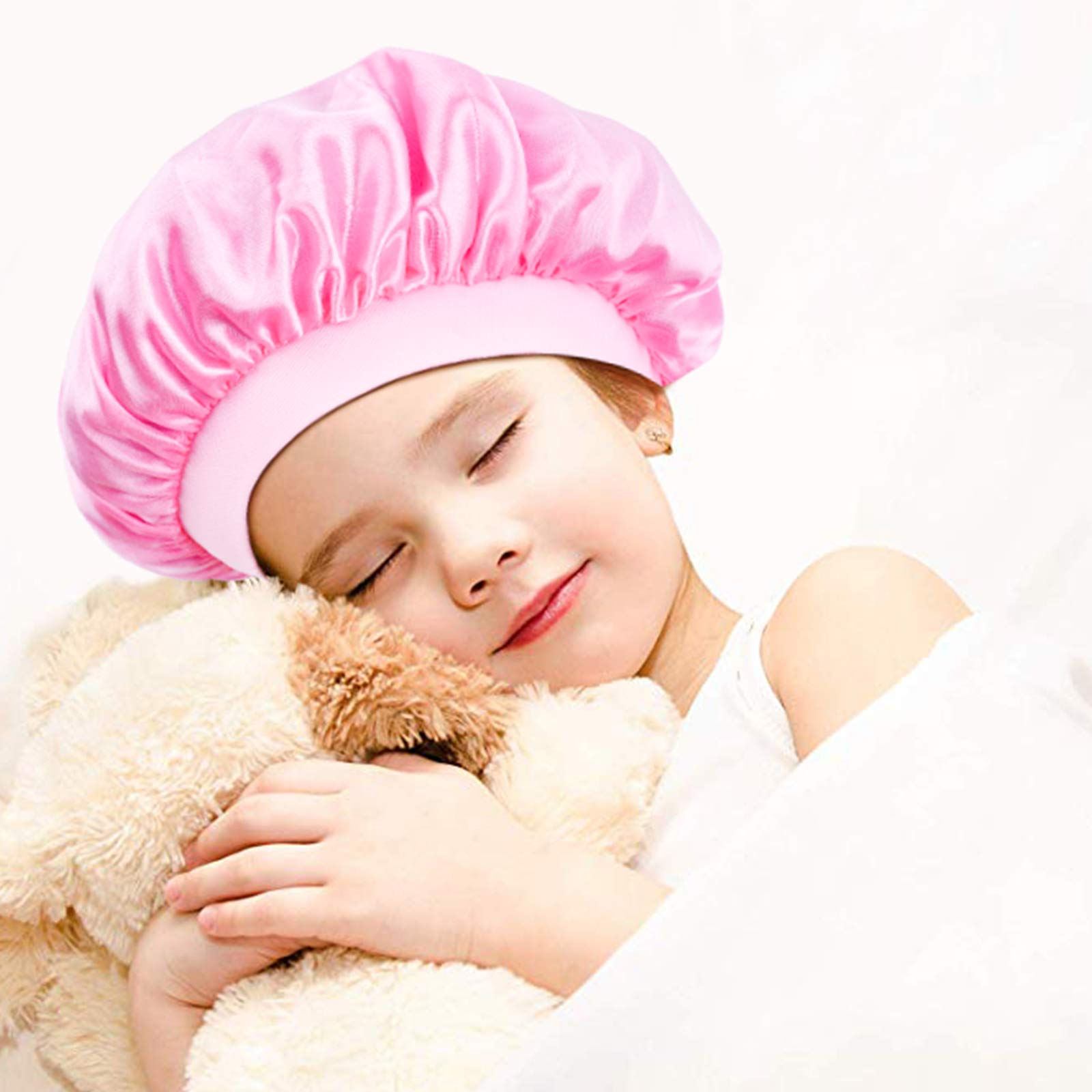3 Pieces Kids Satin Bonnet Sleeping Cap Silk Wide Band Night Hats Hair For Natural Hair Teens Toddler Child Baby