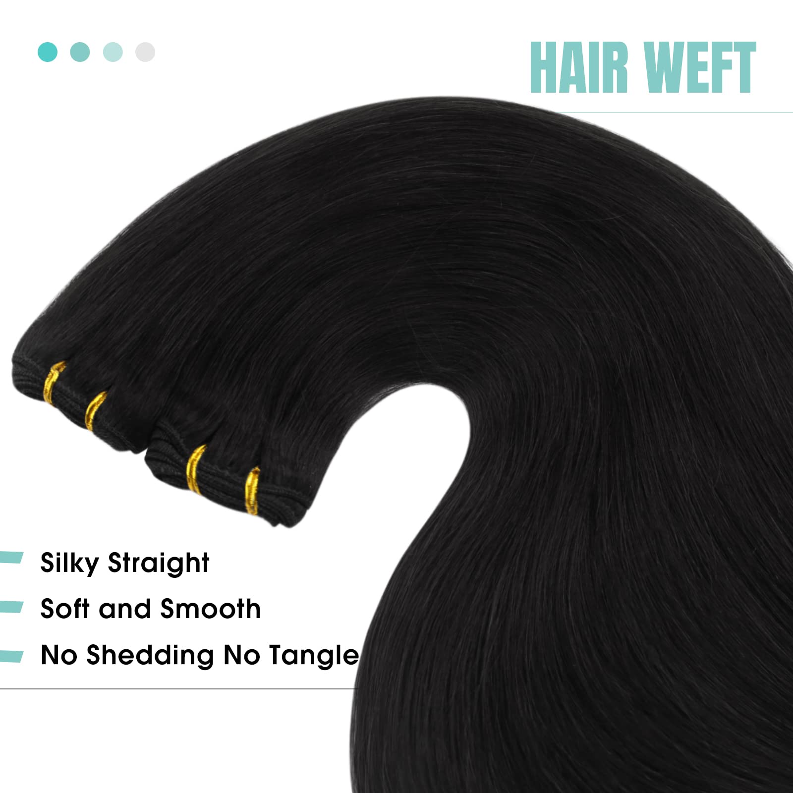 Youngsee 125G Weft Hair Extensions Black Sew In Human Hair Extensions Jet Black Sew In Weft Hair Extensions For Black Women Weft