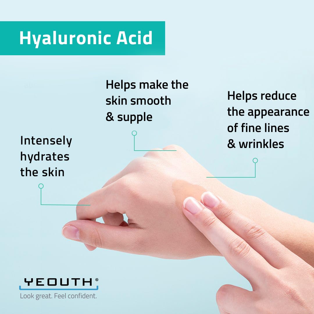 Yeouth Pure Hyaluronic Acid Serum For Face, Hydrating Serum For Face, Wrinkles, Dark Spots & Dull Skin, Anti Aging Serum, Hyalur