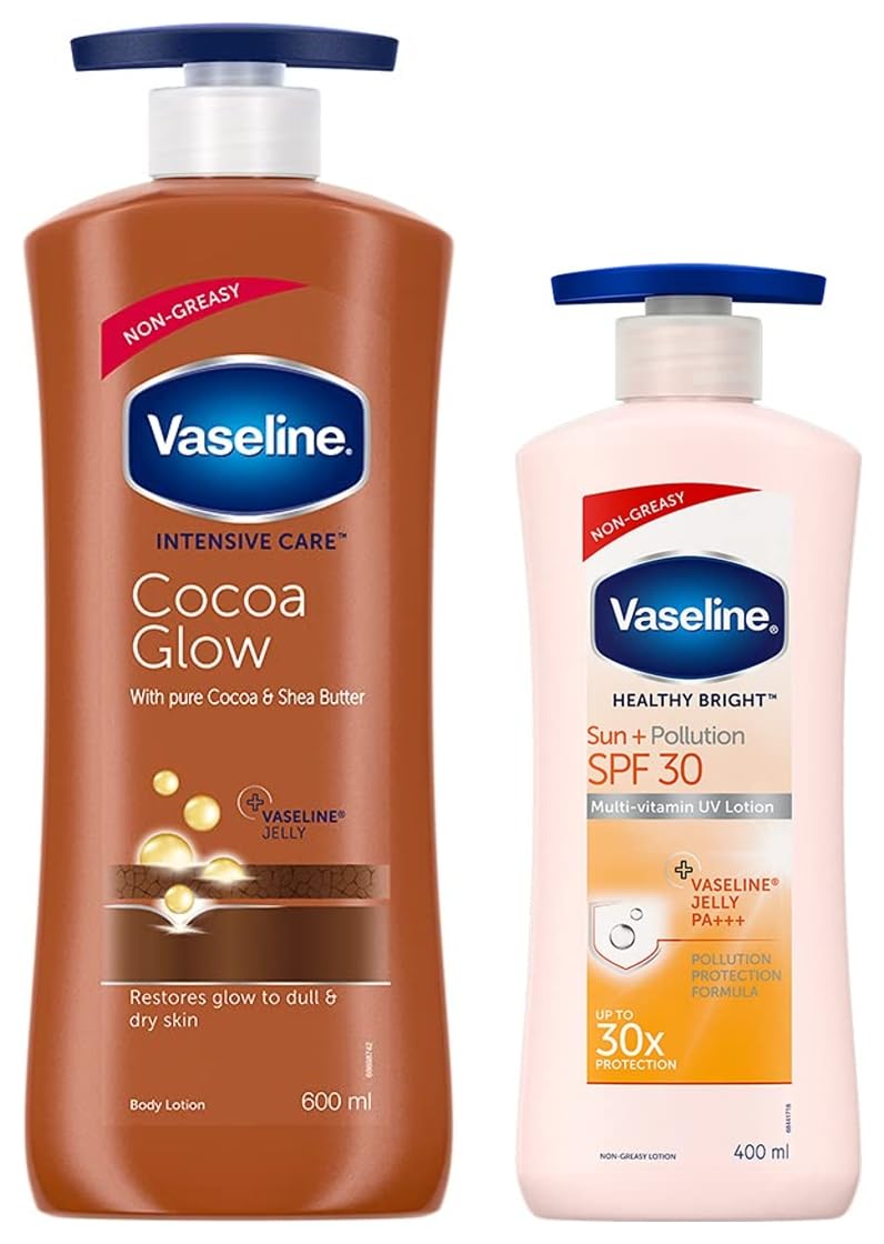 Vaseline Intensive Care 24 Hr Nourishing Cocoa Glow Body Lotion With Cocoa And Shea Butter 600 Ml & Vaseline Healthy Bright Sun