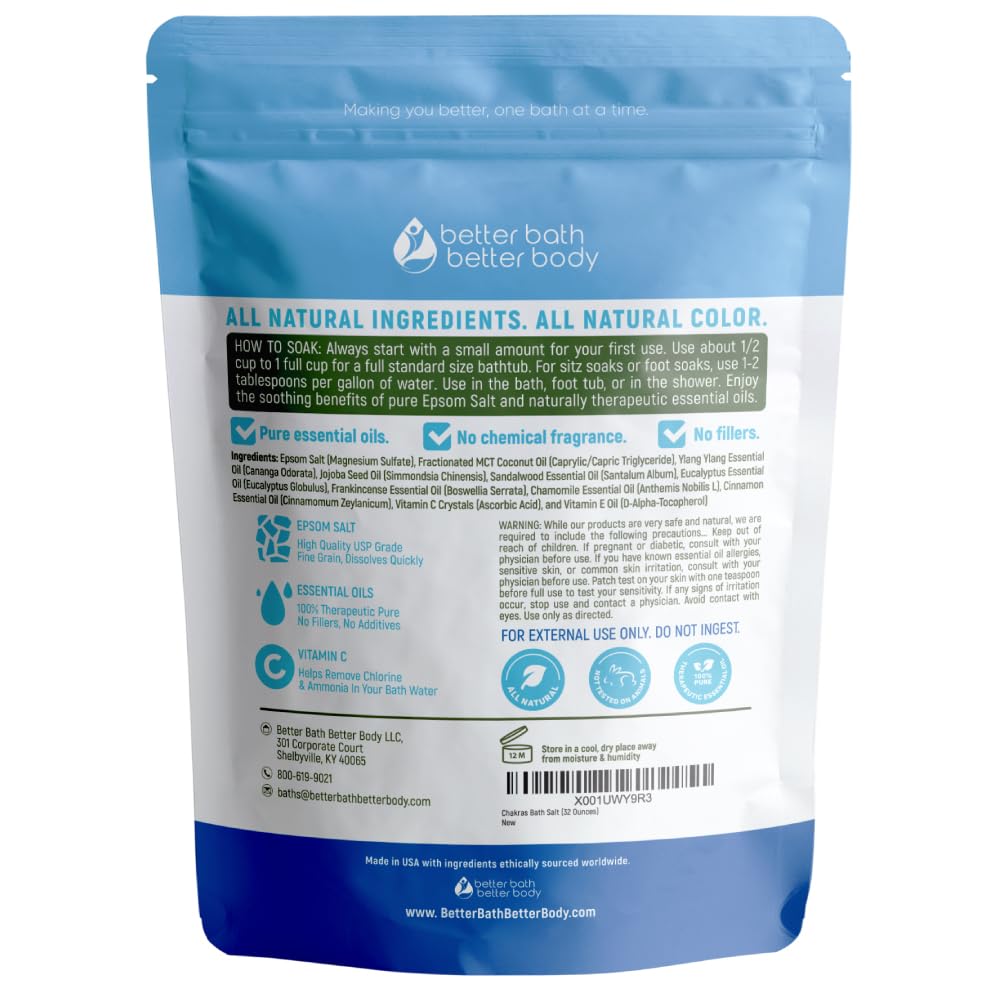 Chakras Bath Salt 32 Ounces Epsom Salt With Natural Ylang Ylang, Sandalwood, Eucalyptus, Frankincense, Chamomile And Cinnamon Es