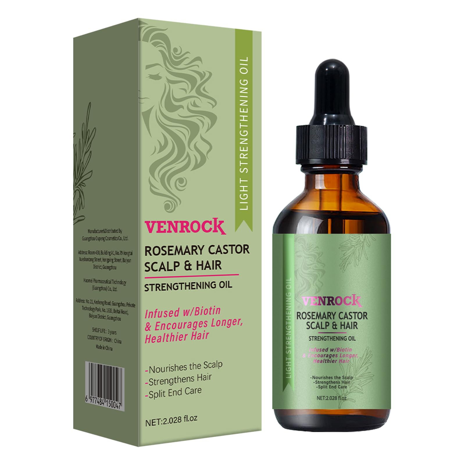 Venrock Rosemary Castor Hair Oil - Biotin Infused Scalp & Hair Strengthening Oil for Nourishing Scalp, Repairing Split Ends & En