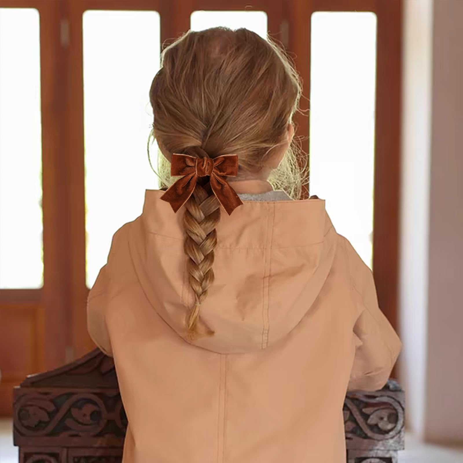 2Pcs Brown Velvet Ribbon Hair Bows Clips For Girls Kids 3In Small Cute Soft Fall Velvet Alligator Barrettes Hairpins Everyday Gi