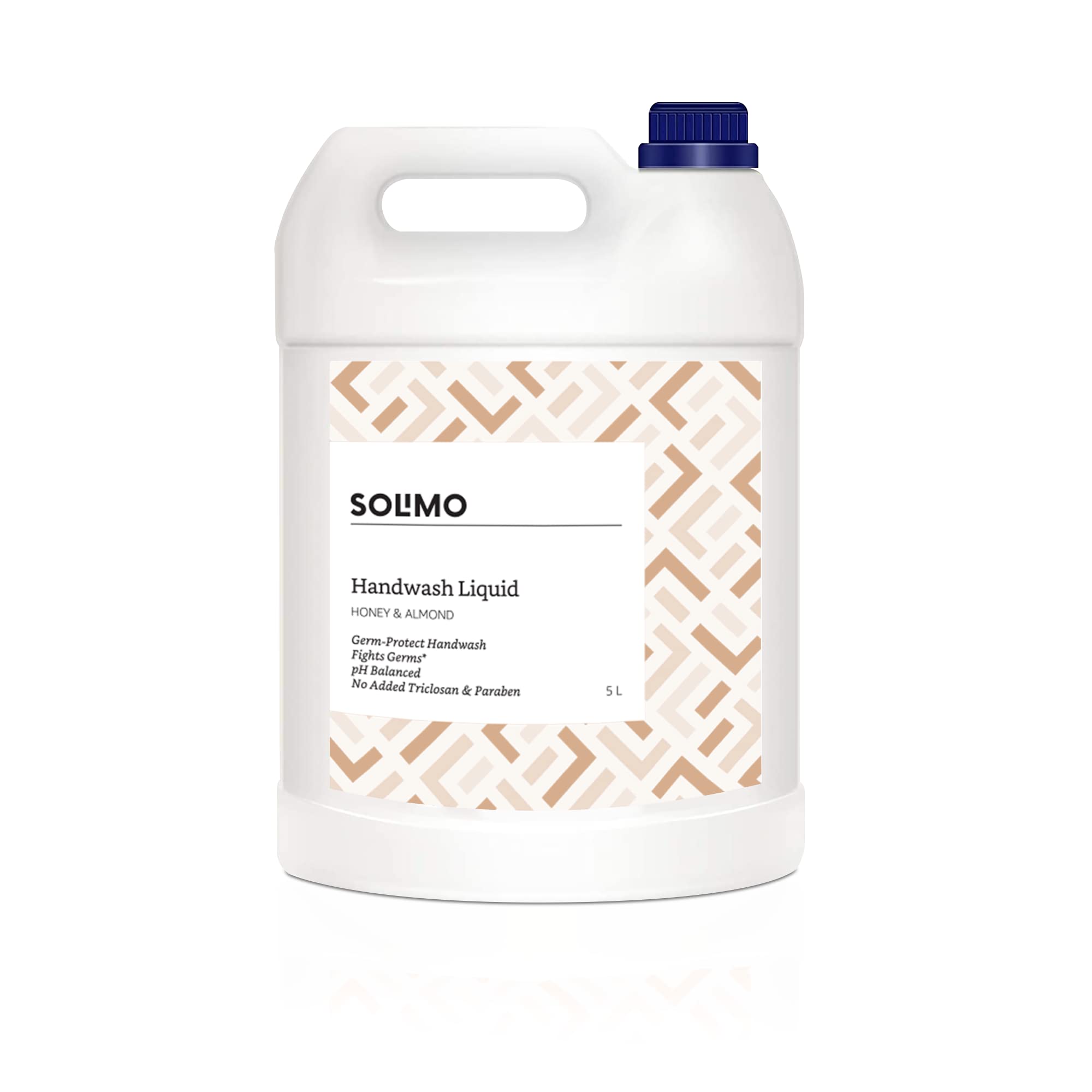 Amazon Brand - Solimo Liquid Handwash, Refill Can | Honey & Almond | 5 Litre | Fights Germs | Ph-Balanced Formula | No Added Tri