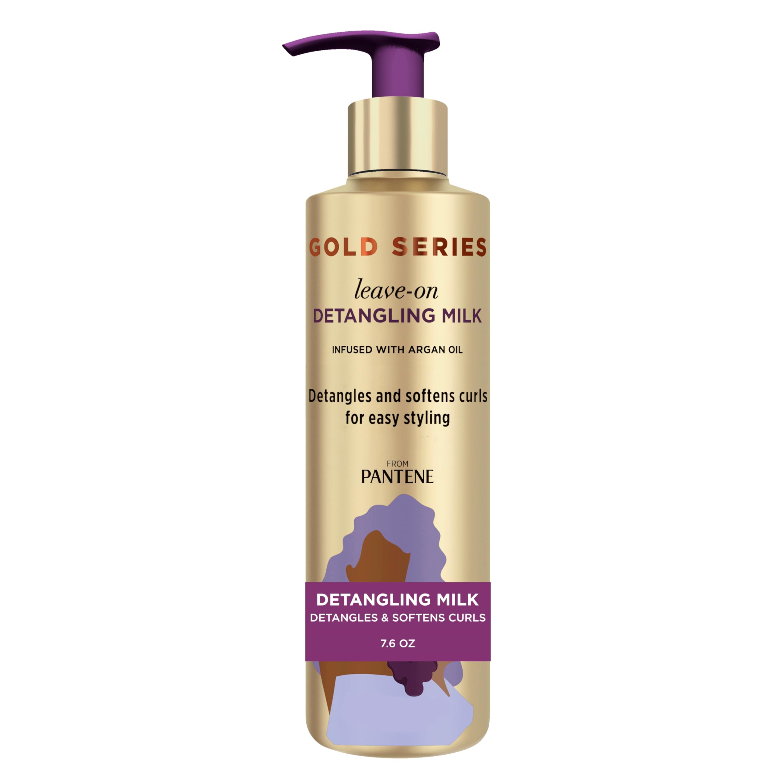 Pantene Gold Series Detangling Milk Hair Treatment For Curly Hair, Natural And Textured Hair, 7.6 Fl Oz Leave-On Hair Detangler