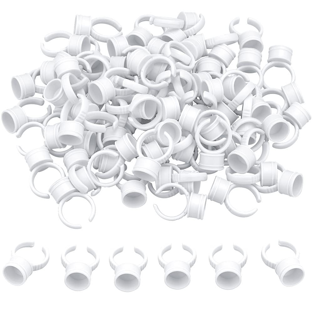 100PCS Disposable Plastic Nail Art Tattoo Glue Pallet Holder Eyelash Extension Rings Adhesive Pigment Holders Ink Cup Rings Make