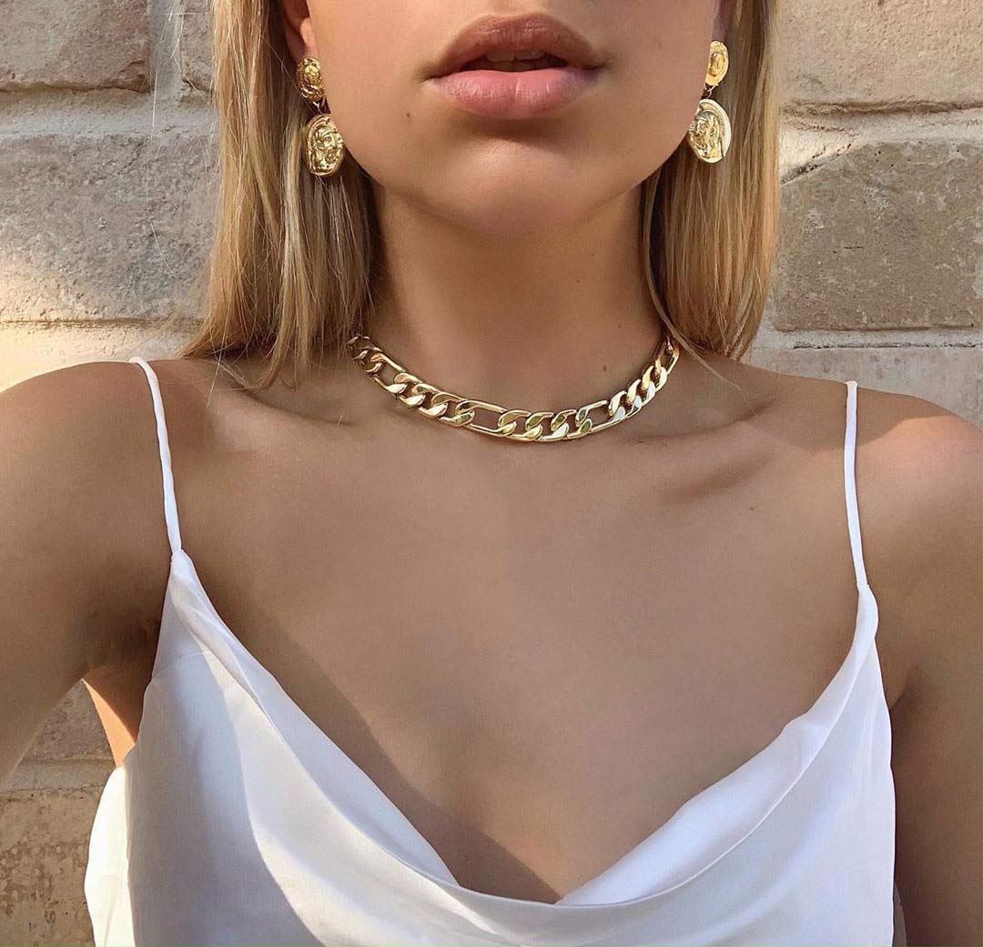 Monily 18K Real Gold Plated Chain for Men & Women Stainless Steel Figaro Necklace 5MM 18 Inches
