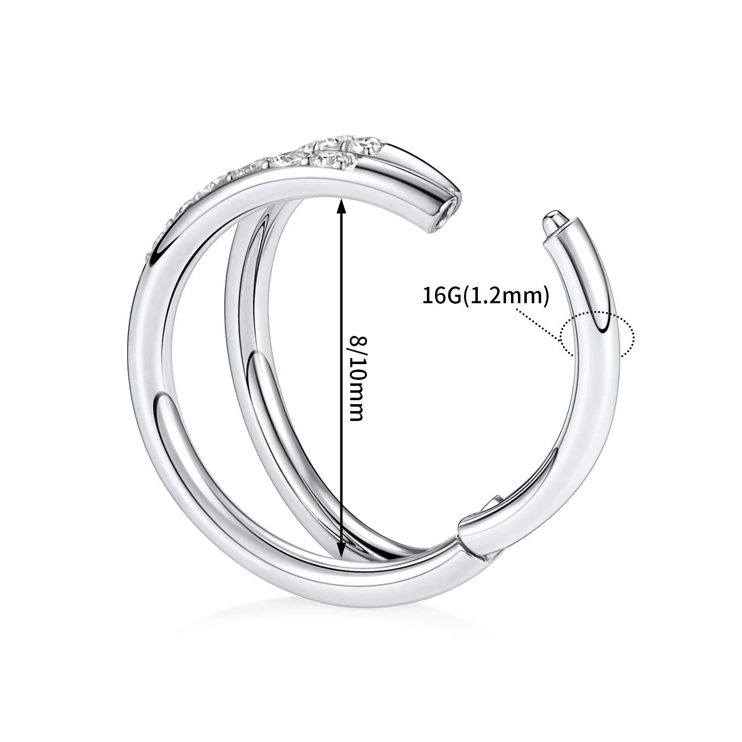 20G Double Open Stacked Nose Hoop Ring Hoop Earrings Cartilage Conch Helix Earring Hoop 316L Surgical Steel Septum Nose Rings 8m