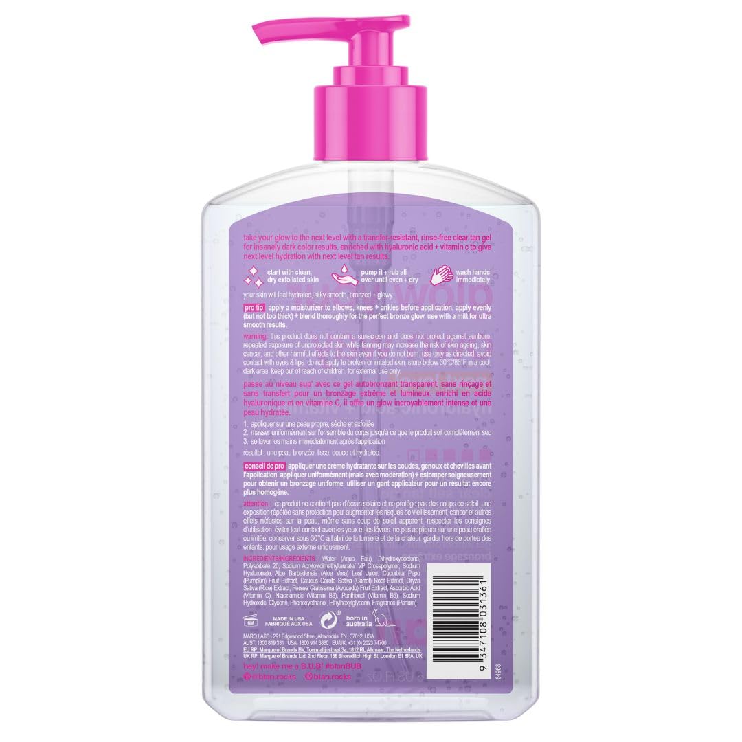 b.tan Insanely Dark Clear Self Tan Gel | Glow Your Own Way Next Level - Transfer-Resistant Sunless Tanning Gel, Vegan, Cruelty F