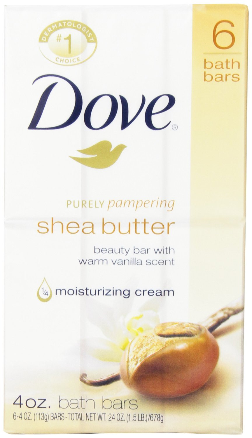 Dove Purely Pampering Beauty Bar For Softer Skin Shea Butter More Moisturizing Than Bar Soap 3.75 oz 6 Bars