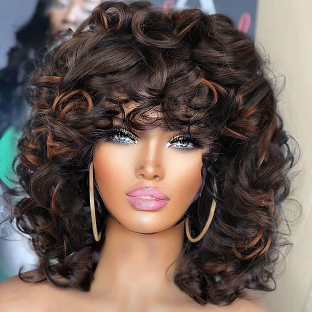 Kavsni Wig 70's Curly Wigs for Black Women Large Bouncy Fluffy and Soft Natural Looking Afro Wig 60s Wigs Gold Hoop Earring+2Wig
