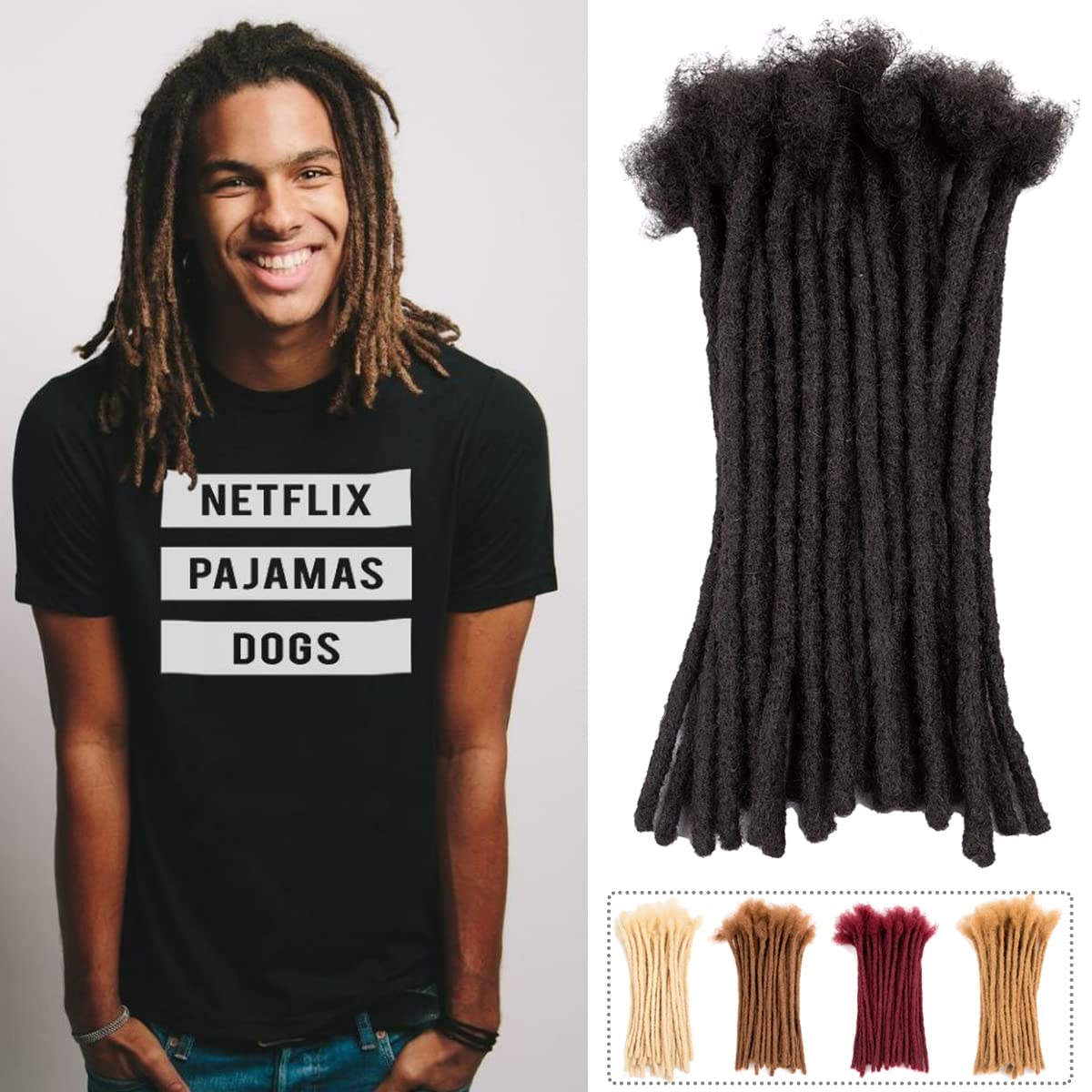Teresa Medium 0.8cm and Small 0.4cm Width 12 Inch 40 Strands 100% Human Hair Dreadlock Extensions for Man/Women,Full Head Handma