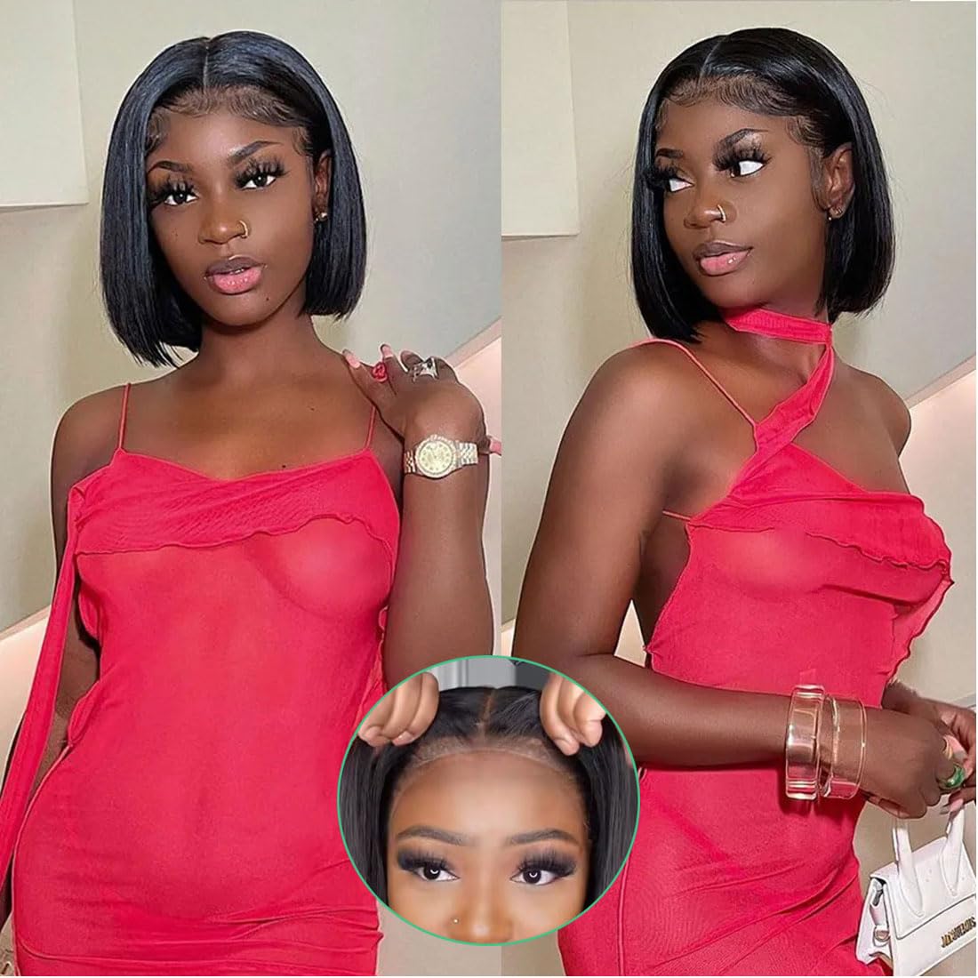 Wavymy Glueless Wear and Go Wigs Human Hair bob Straight Human Hair Lace Front Wigs for Beginners 100% Glueless Wigs 6x4 Lace Cl