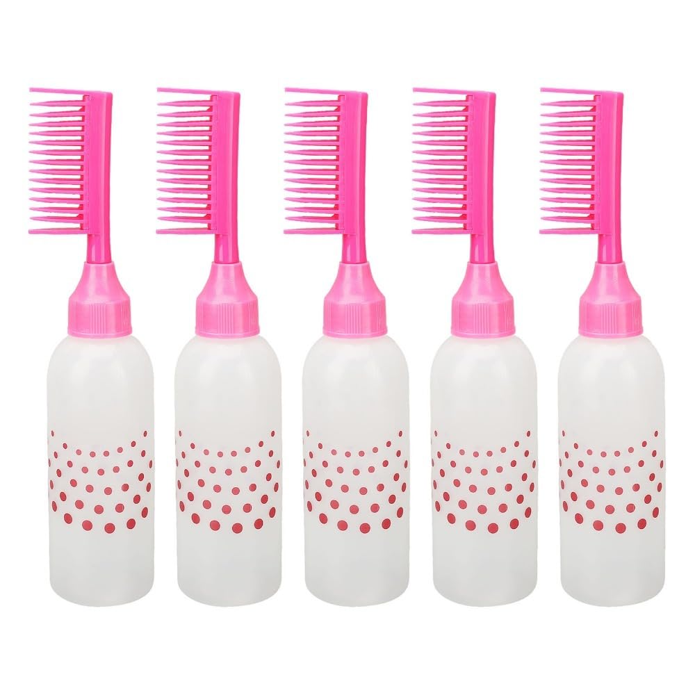 Anu Limen 5pcs Hair D5 Pcs Hair Dye Comb Applicator Bottles, 160ml PE Root Touch Up Color Dispensing Bottles with Graduated Scal