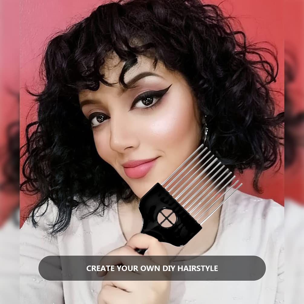 MODSIGHT 3 Pack Afro Picks - Metal Hair Combs for Curly Hair, Black, Hairdressing Tool for Women/Men