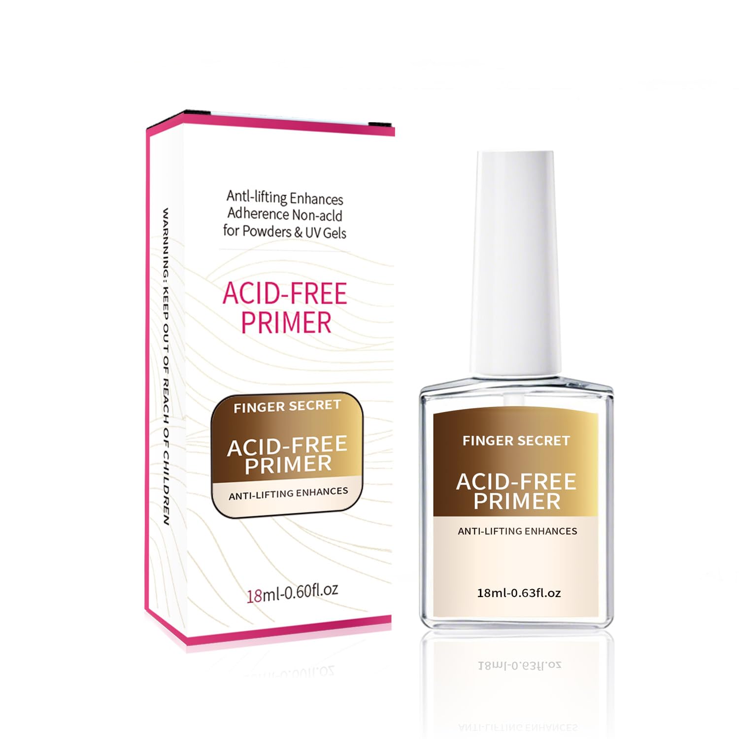 finger secret 18ml Acid-Free Primer for Gel Nail Polish 0.63floz, Fast Air Dry Base Coat Nail Primer Bond, Builder Gel for Acryl