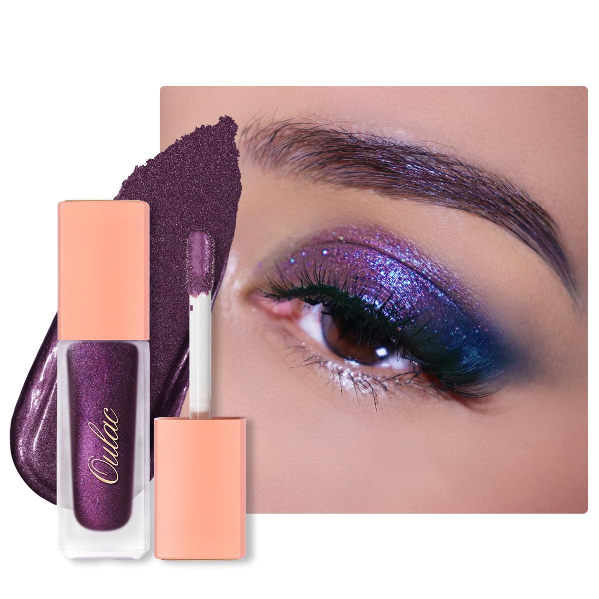 Oulac Liquid Glitter Eyeshadow - Metallic Purple Liquid Eyeliner - Non-Creasing, Lightweight, Moisturizing Formula - Easy to Rem