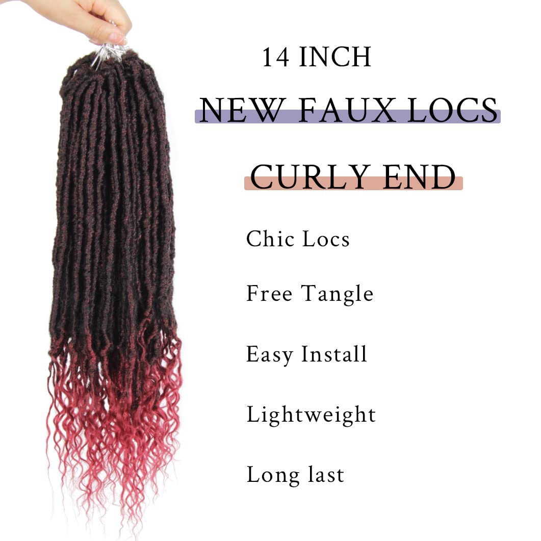 BOHOBABE 14 Inch New Faux Locs With Curly End 6 Packs Soft Locs Crochet Hair Short Natural Crochet Braids (6Packs,T118)