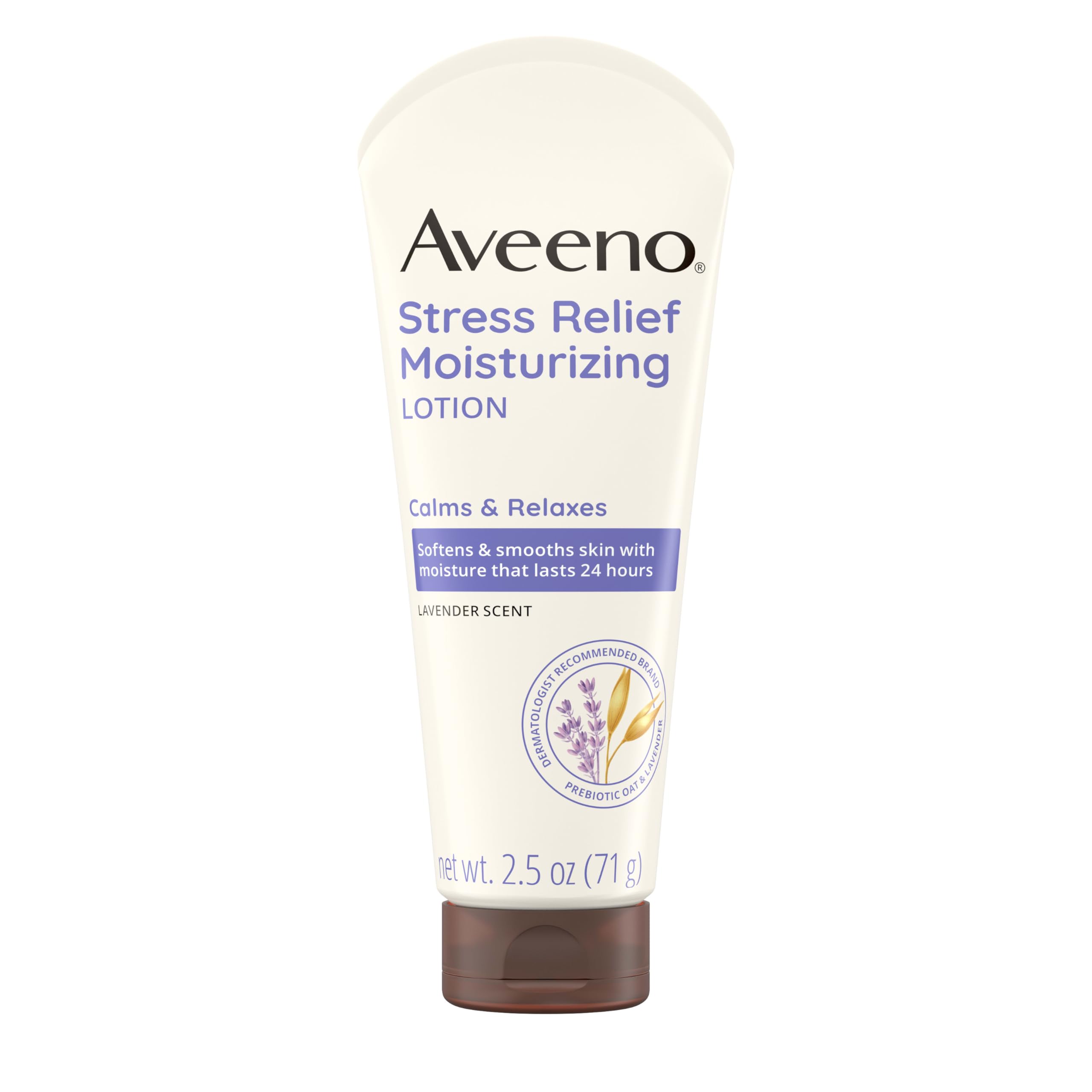 Aveeno Stress Relief Moisturizing Body Lotion with Lavender Scent & Prebiotic Oat to Calm & Relax, Non-Greasy, TSA-Approved Trav