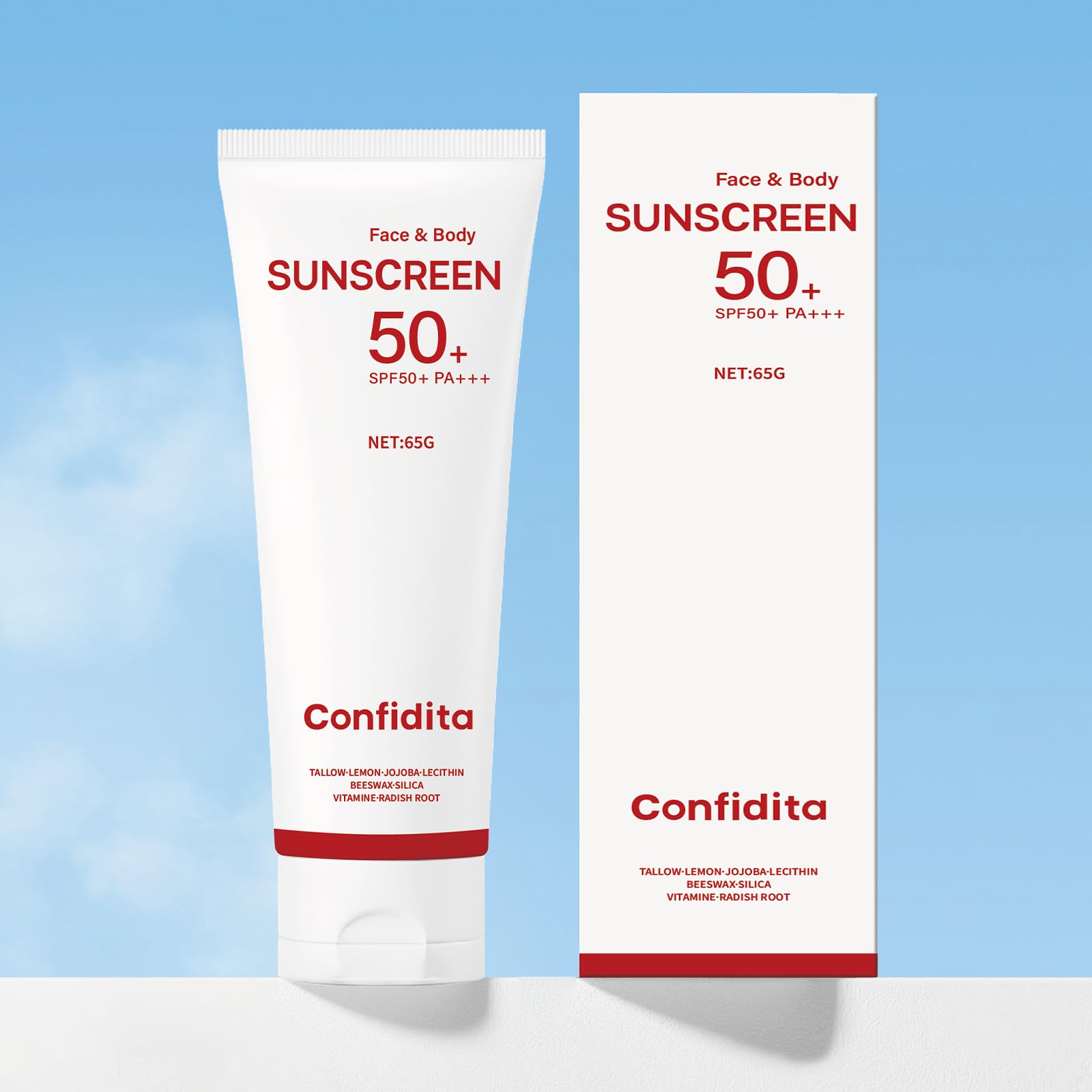 CONFIDITA Tallow Sunscreen SPF 50 - Natural Face & Body Sunblock with Grass-Fed Tallow, Water Resistant, Non-Greasy Lightweight 
