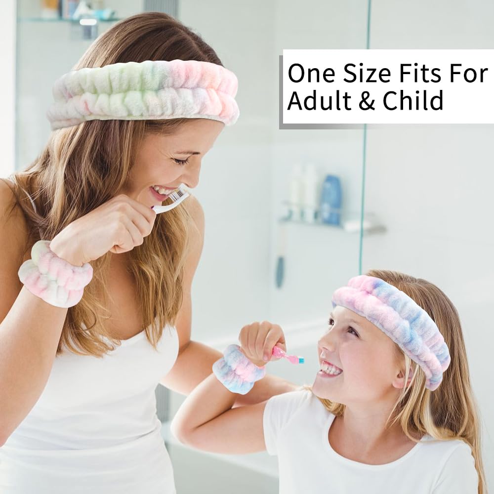 Ahoney Skincare For Teens Kids Headband Wrist Cuffs For Washing Face Wash Headbands For Girls Wome, Cute Fuzzy Tie-Dye Spa Headb