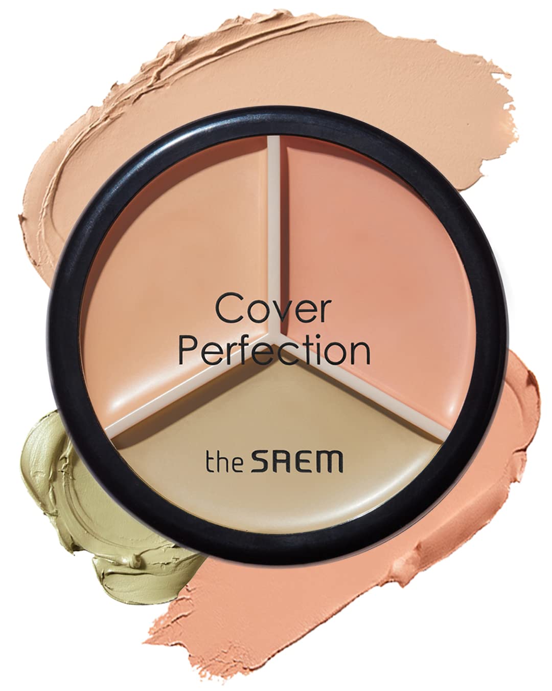 The Saem Cover Perfection Triple Pot Concealer - 3 Color Concealer With Clear Beige, Green & Peach Shades - Full Coverage Concea