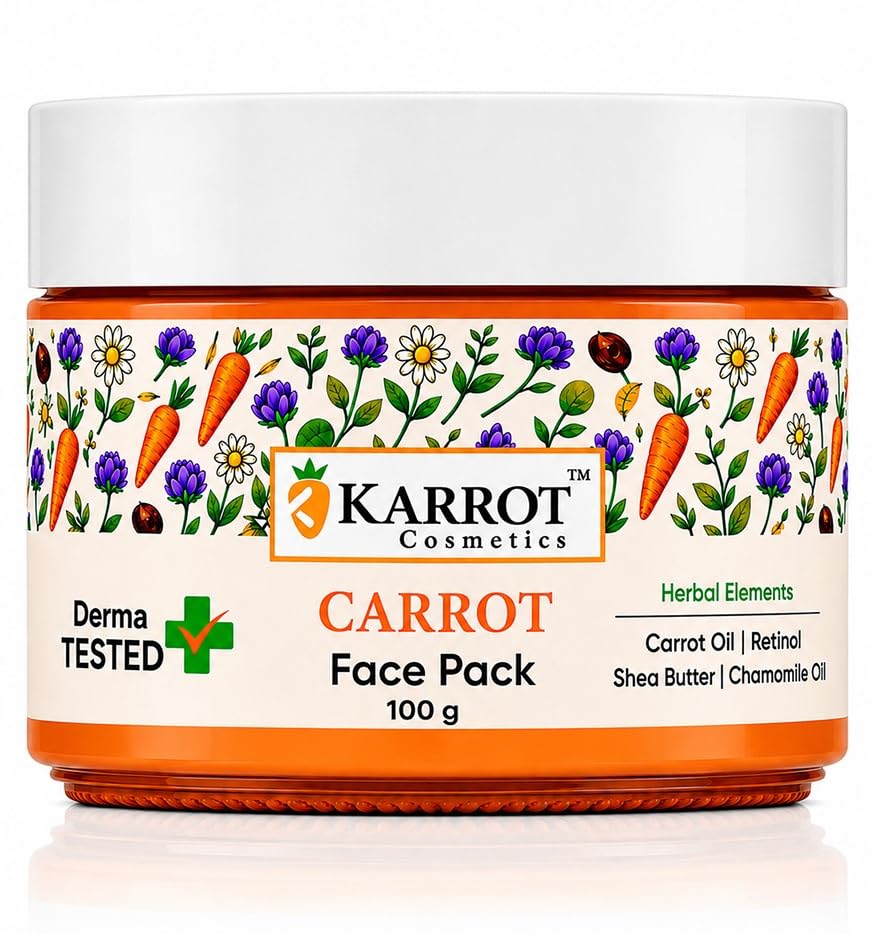 Karrot AntiAging Carrot Face Pack For Glowing Skin | With Retinol, Licorice, Saffron, Shea Butter & Chamomile Oil | Exfoliating