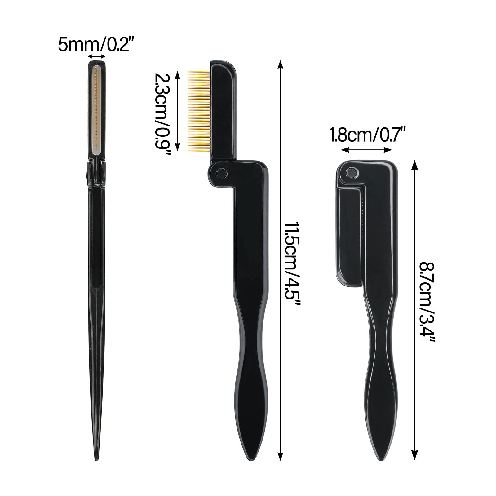 G2Plus 2Pcs Folding Eyelash Comb, Eyebrow Comb Metal Teeth, Professional Tool For Define Lash & Brow (Black)