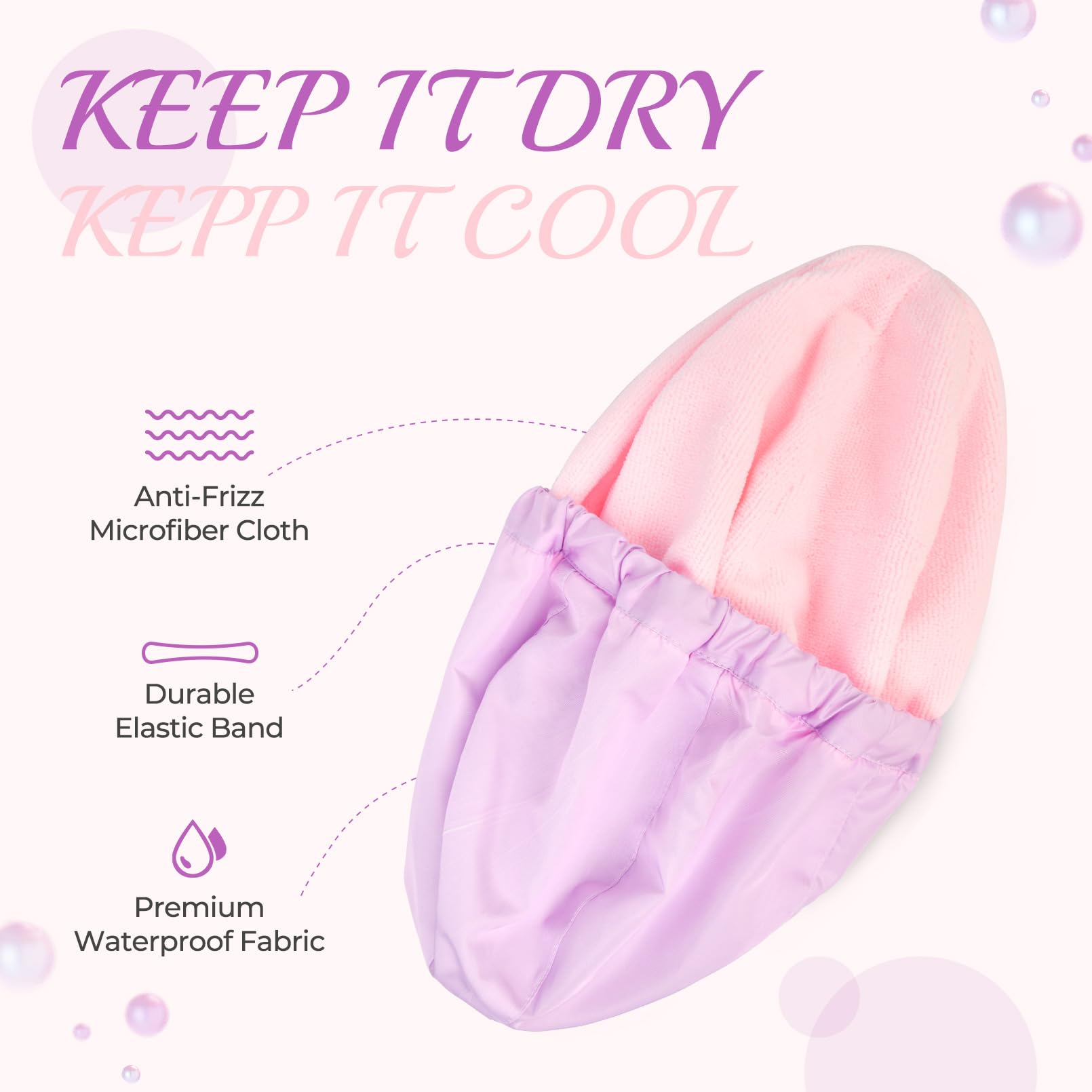 Shower Cap For Women Terry Lined Bath Cap Large Reusable Waterproof Elastic Band Pink Shower Caps For Long Thick Hair Soft Bath