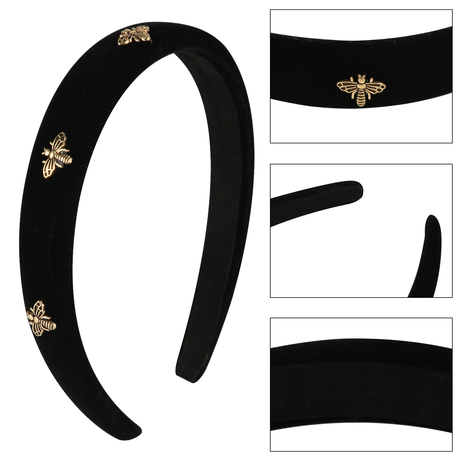 Xihircd 2Pcs Headbands For Women, Black Bee Velvet Headband Versatile Cute White Pearl Hair Band Non Slip Fashion Female Hair Ac