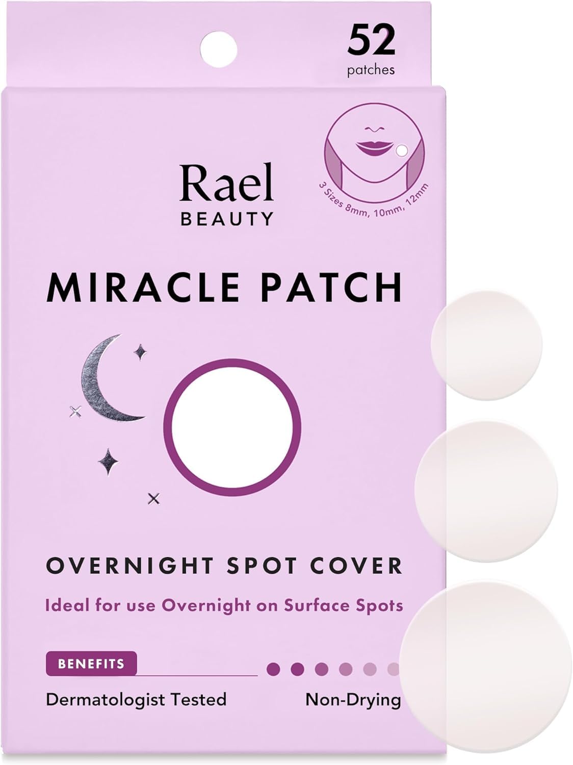 Rael Pimple Patches, Miracle Overnight Spot Cover - Hydrocolloid Acne Patch For Face, Zit & Blemish, Thicker & Extra Adhesion, A