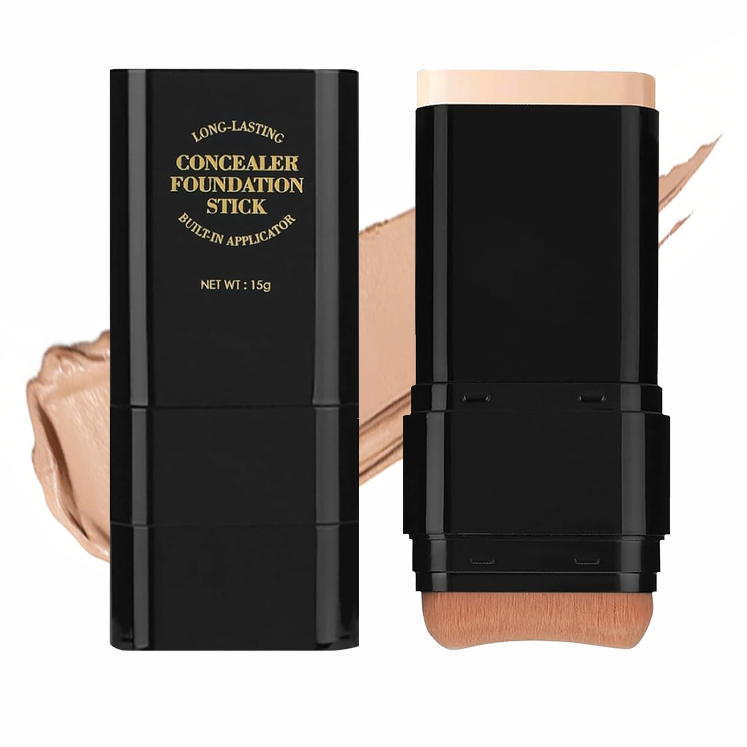 Dual-Ended Foundation & Concealer Stick with Built-in Brush, Long-Wear Matte Korean Full-Coverage Makeup, Waterproof Hydrating C