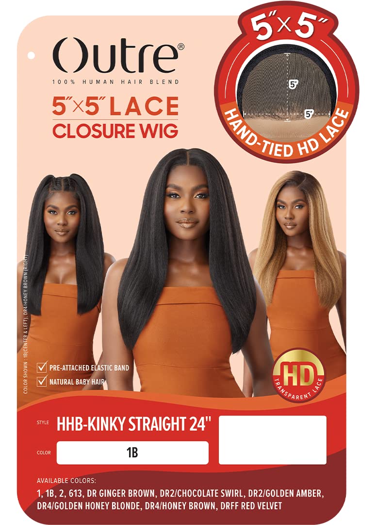 Outre - 5X5 Lace Closure Wig - Human Hair Blend - Kinky Straight 24 (DR2/GOLDEN AMBER)