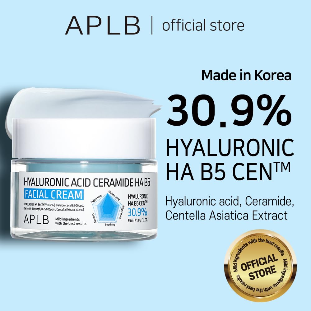 APLB Hyaluronic Acid Ceramide HA B5 Facial Cream | HYALURONIC HA B5 CEN 30.9% 1.86 FL.OZ/Korean Skincare, Deep hydration, Revita