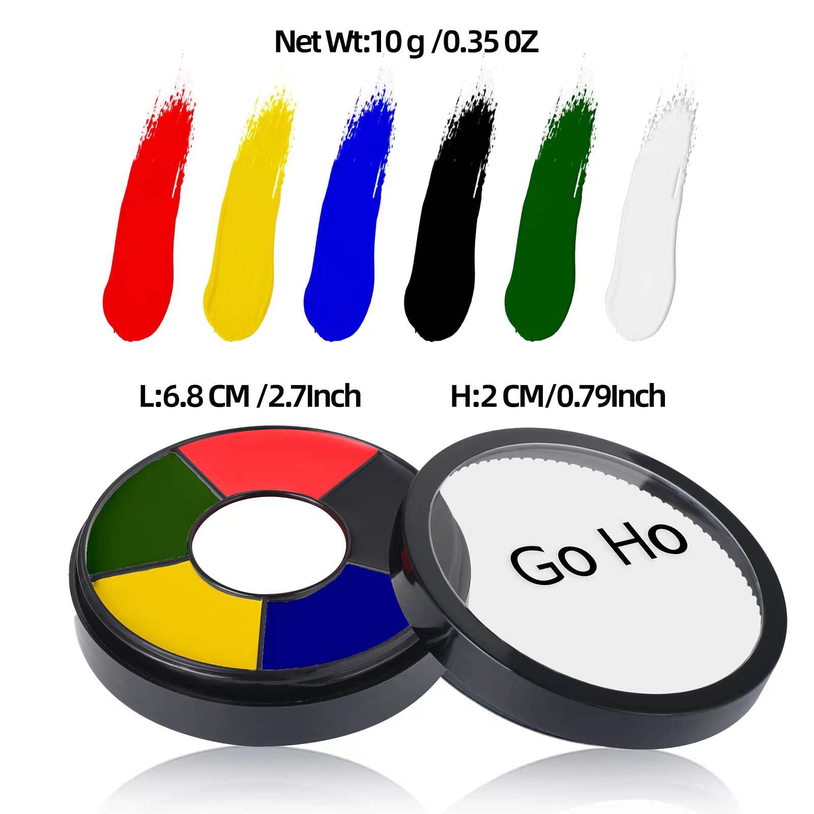 Go Ho 6 Colors Face Body Paint For Halloween Makeup,White &Black &Red&Yellow&Green&Royal Blue Face Paint,Waterproof Professional