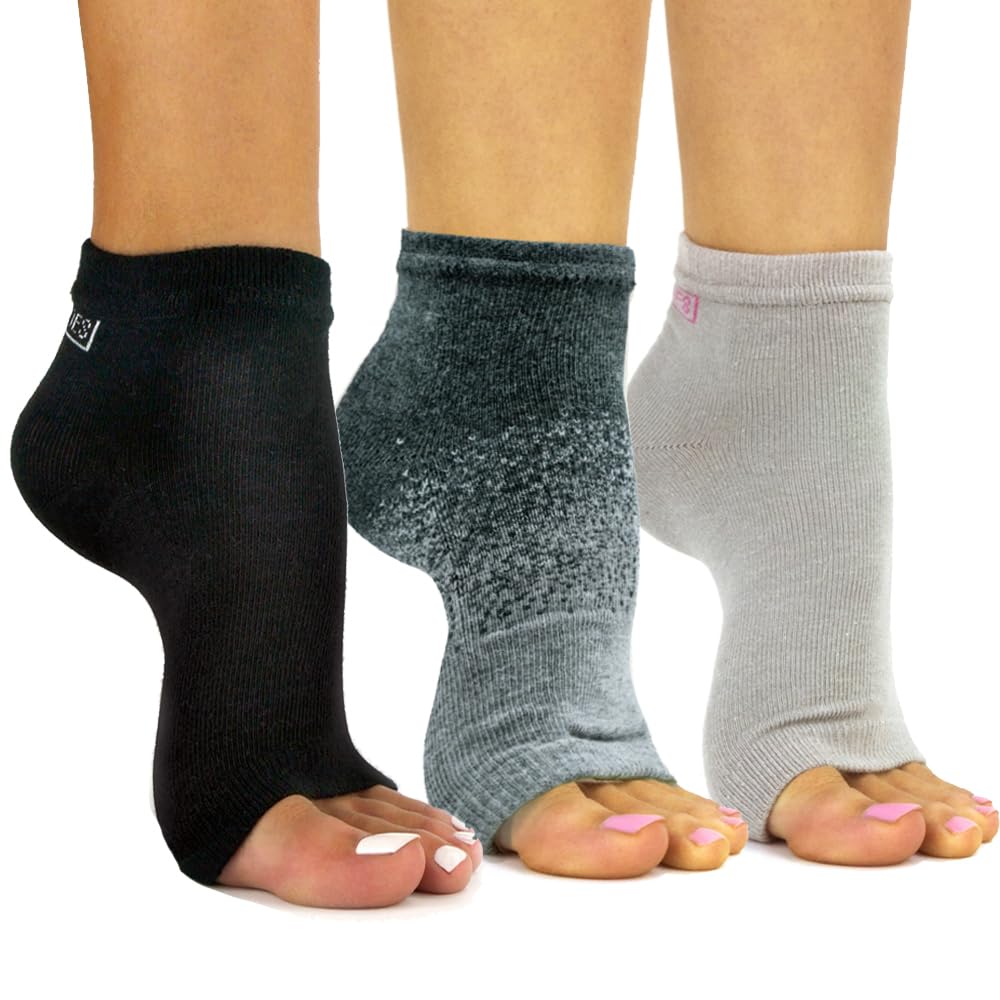 Freetoes Toeless Socks- 3 pairs. 2-Black, 1 Two Tone