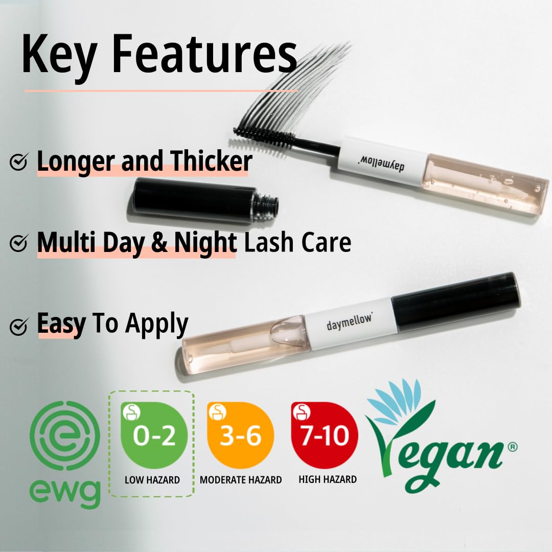 daymellow All Day Eyelash Dual Serum 0.34fl.oz/10ml, 2-in-1, Eyelash Serum, Black Beans, Peptide, Panthenol, Enhancing, to Grow