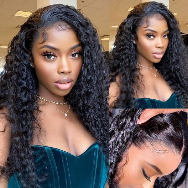Qangelabeauty 13x4 Human Hair Lace Front Wigs for Black Women 180% Density Brazilian Deep Wave HD Transparent Lace Front Wig wit
