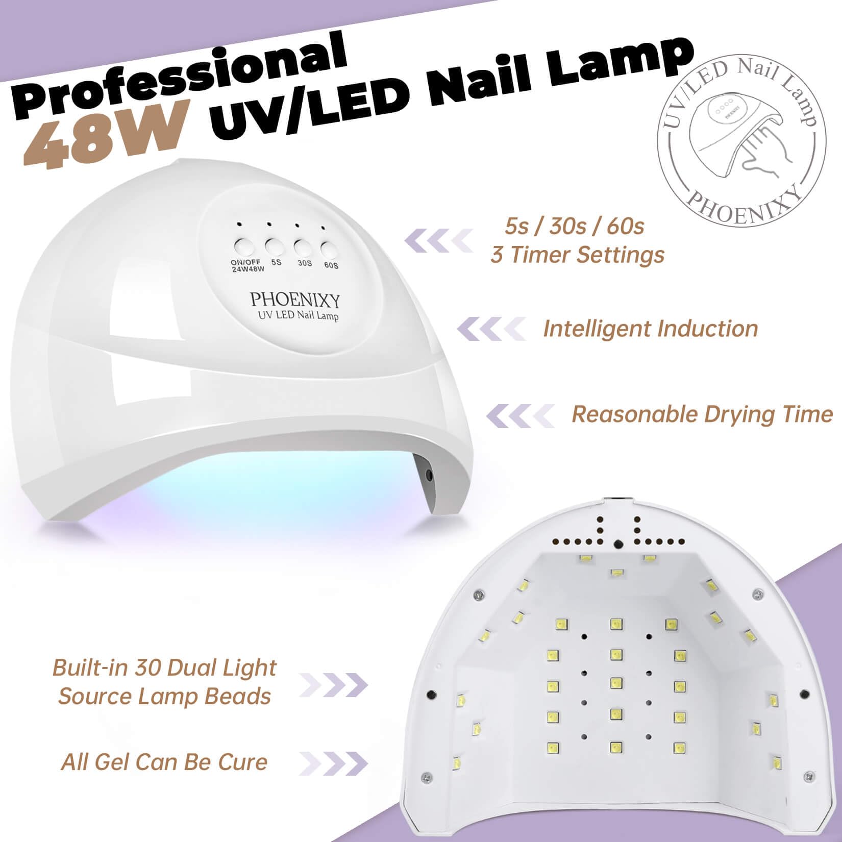 Phoenixy Gel Nail Polish Kit With U V Light 48W, 44 Pcs 72 Effect Gel Nail Polish Set Base Glitter Top Coat Gel Nail Kit Manicur