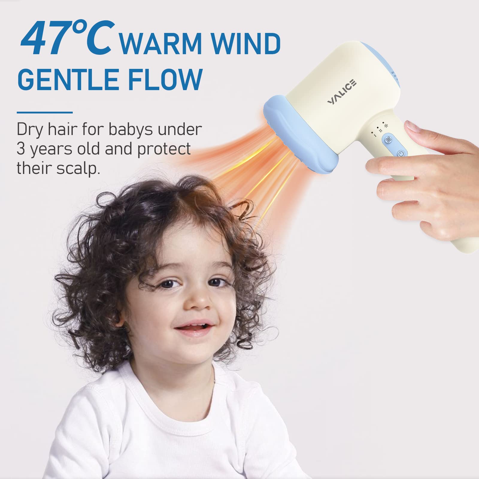 Cordless Baby Hair Dryer For Infant, Kids Mini Hair Blow Dryer Rechargeable Low Noise Gentle Heat For Baby Butt Skin With 3 Spee