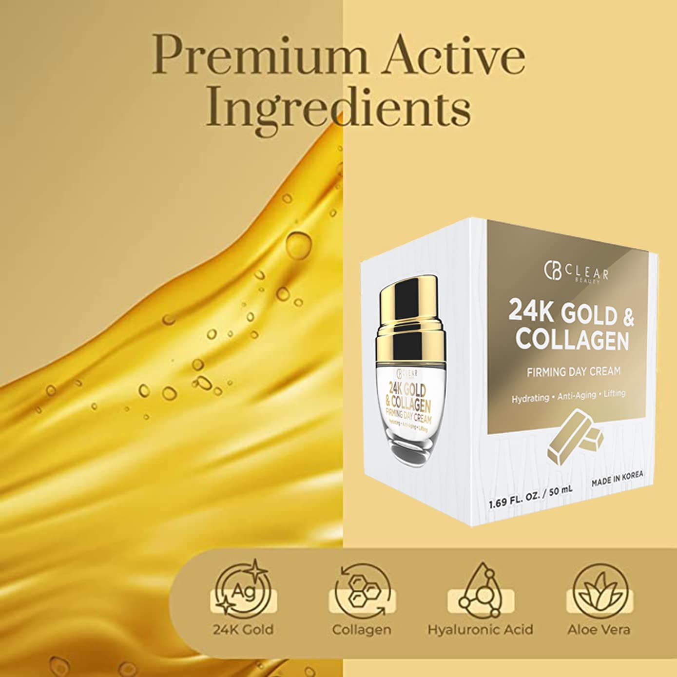 Clear Beauty 24K Gold And Collagen Daily Face Moisturizer - Reduces Age Spots, Fine Lines & Wrinkles, Lifting & Firming Day Crea