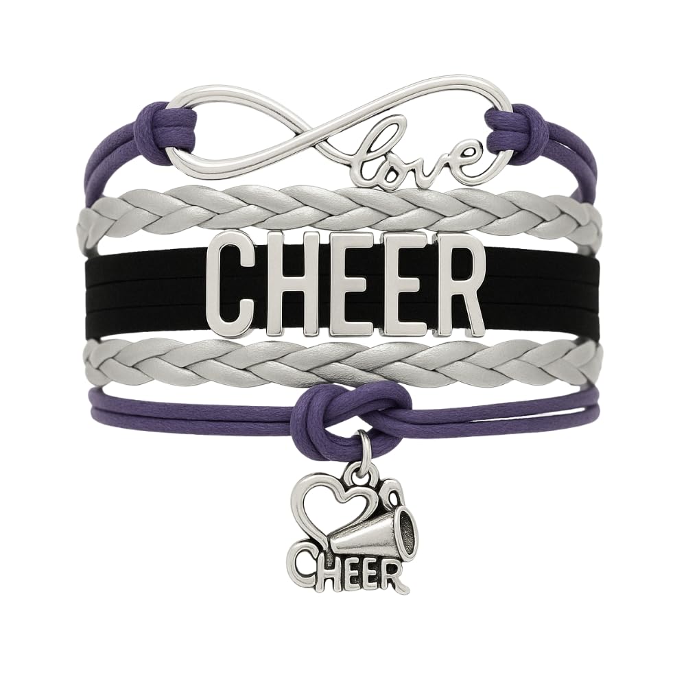 Infinity Collection - Cheer Bracelet - Purple - Cheerleading Infinity Charm Jewelry Gift for Cheerleaders, Teams or Squads